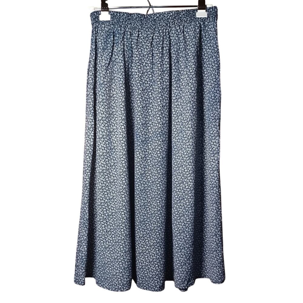 The Vermont Country Store Vintage Floral Midi Skirt Medium Navy Blue Cottagecore - Picture 5 of 8